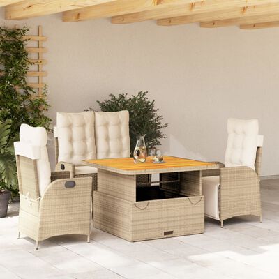 vidaXL 5-tlg. Garten-Essgruppe mit Kissen Beige Poly Rattan