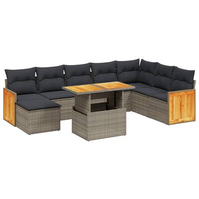 vidaXL 9-tlg. Garten-Sofagarnitur mit Kissen Grau Poly Rattan