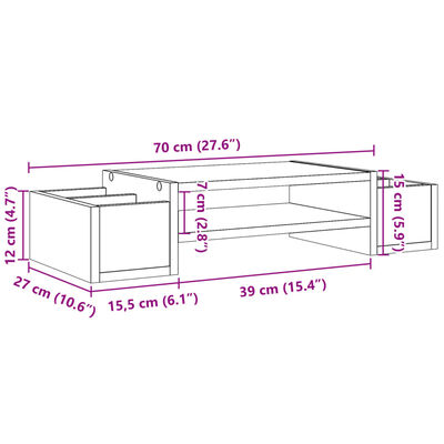 vidaXL Monitorständer mit Stauraum Altholz-Optik 70x27x15 Holzwerkstof