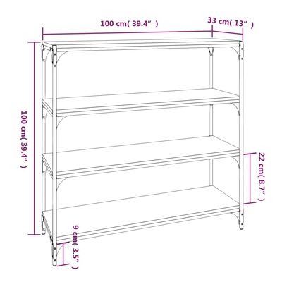 vidaXL Bücherregal Grau Sonoma 100x33x100 cm Holzwerkstoff und Stahl