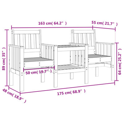 vidaXL Gartenbank mit Tisch 2-Sitzer Grau Massivholz Kiefer