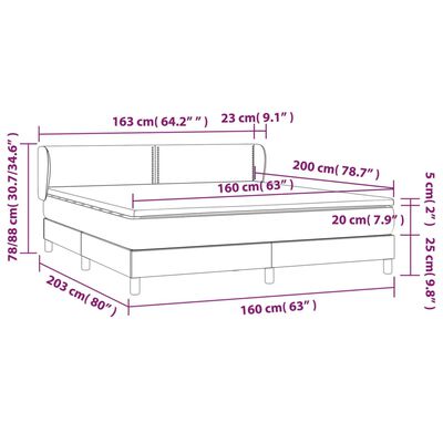 vidaXL Boxspringbett mit Matratze Dunkelgrau 160x200 cm Samt