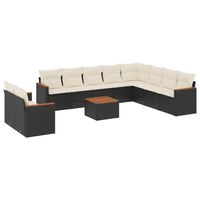 vidaXL 11-tlg. Garten-Sofagarnitur mit Kissen Schwarz Poly Rattan