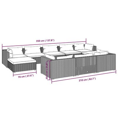 vidaXL 10-tlg. Garten-Lounge-Set mit Kissen Grau Poly Rattan