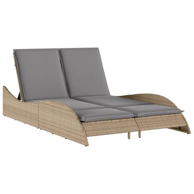 vidaXL Sonnenliege mit Auflagen Beige 114x205x73 cm Poly Rattan