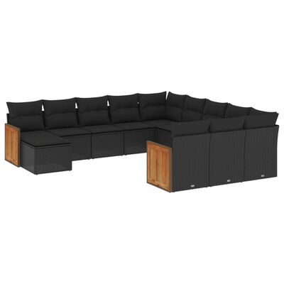 vidaXL 12-tlg. Garten-Sofagarnitur mit Kissen Schwarz Poly Rattan