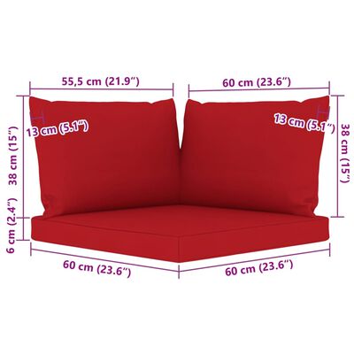 vidaXL Garten-Palettensofa 3-Sitzer mit Kissen in Rot Kiefernholz