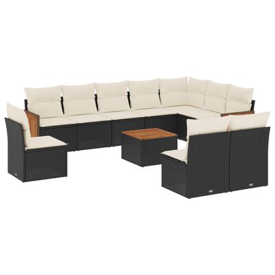 vidaXL 11-tlg. Garten-Sofagarnitur mit Kissen Schwarz Poly Rattan