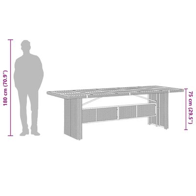 vidaXL Gartentisch mit Glasplatte Grau 240x90x75 cm Poly Rattan