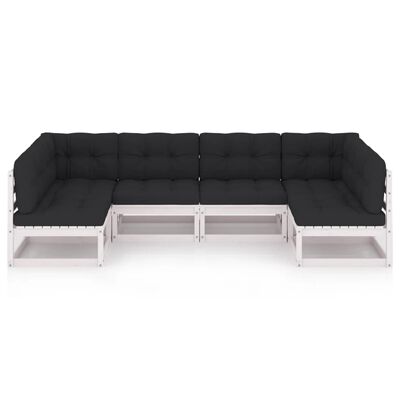 vidaXL 6-tlg. Garten-Lounge-Set mit Kissen Weiß Massivholz Kiefer