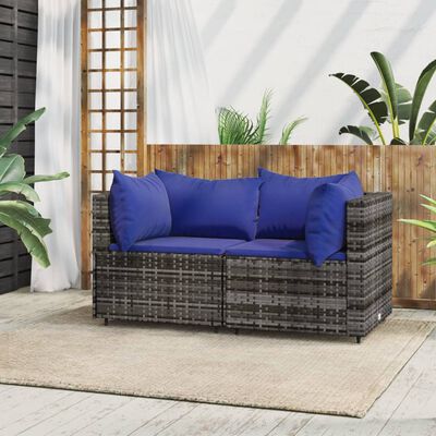 vidaXL Garten-Ecksofas mit Kissen 2 Stk. Grau Poly Rattan