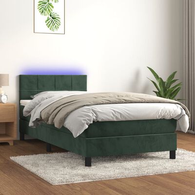 vidaXL Boxspringbett mit Matratze & LED Dunkelgrün 100x200 cm Samt