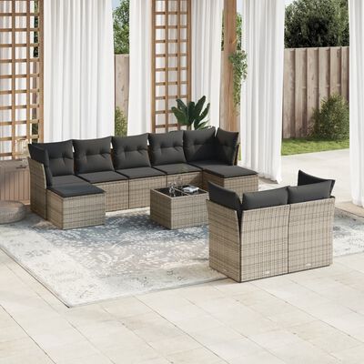 vidaXL 10-tlg. Garten-Sofagarnitur mit Kissen Grau Poly Rattan