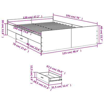 vidaXL Bettgestell mit Schubladen Sonoma-Eiche 120x190cm Holzwerkstoff