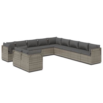 vidaXL 11-tlg. Garten-Lounge-Set mit Kissen Grau Poly Rattan