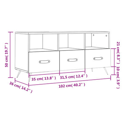 vidaXL TV-Schrank Hochglanz-Weiß 102x36x50 cm Holzwerkstoff