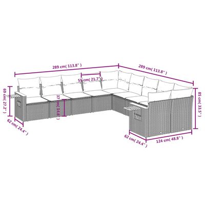 vidaXL 10-tlg. Garten-Sofagarnitur mit Kissen Beige Poly Rattan