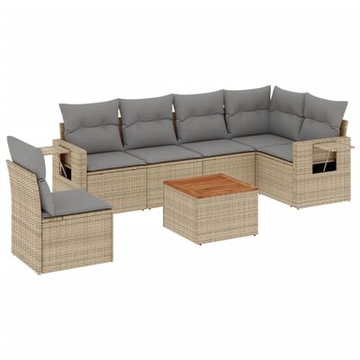 vidaXL 7-tlg. Garten-Sofagarnitur mit Kissen Beige Poly Rattan