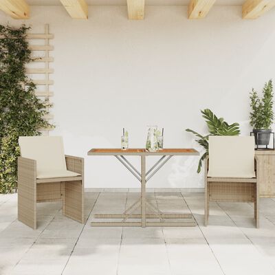 vidaXL 3-tlg. Bistro-Set mit Kissen Beige Poly Rattan