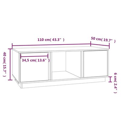 vidaXL Couchtisch Schwarz 110x50x40 cm Massivholz Kiefer