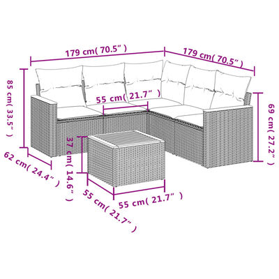 vidaXL 6-tlg. Garten-Sofagarnitur mit Kissen Beige Poly Rattan