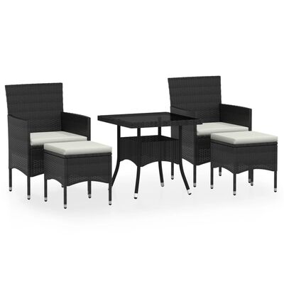 vidaXL 5-tlg. Garten-Essgruppe Poly Rattan und Hartglas Schwarz