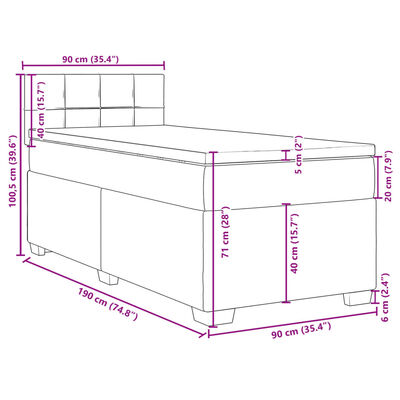 vidaXL Boxspringbett mit Matratze Dunkelgrau 90x190 cm Samt