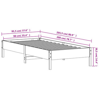 vidaXL Massivholzbett Wachsbraun 90x200 cm Kiefer