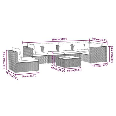 vidaXL 7-tlg. Garten-Lounge-Set mit Kissen Poly Rattan Braun