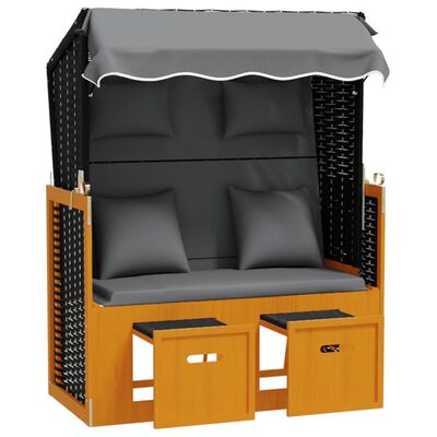 vidaXL Strandkorb mit Kissen Poly Rattan Massivholz Schwarz Anthrazit