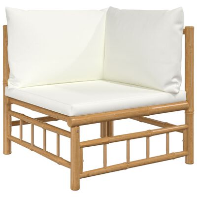 vidaXL 5-tlg. Garten-Lounge-Set mit Cremeweißen Kissen Bambus