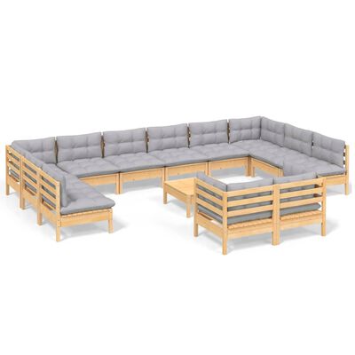 vidaXL 13-tlg. Garten-Lounge-Set mit Grauen Kissen Kiefernholz