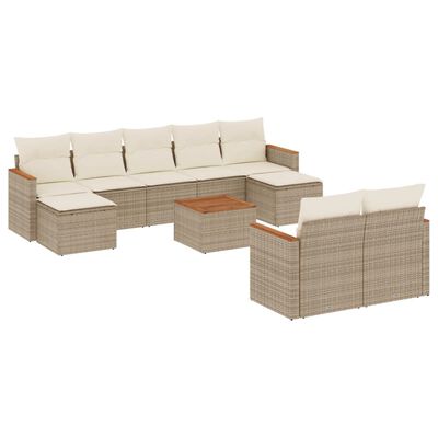 vidaXL 10-tlg. Garten-Sofagarnitur mit Kissen Beige Poly Rattan