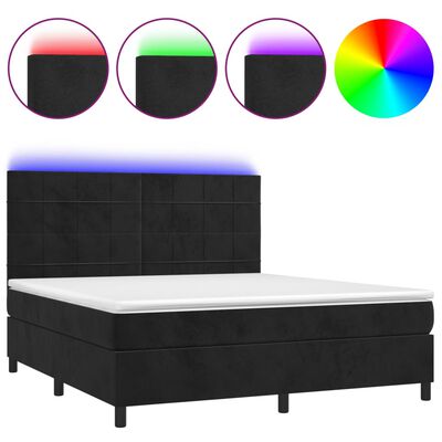 vidaXL Boxspringbett mit Matratze & LED Schwarz 180x200 cm Samt