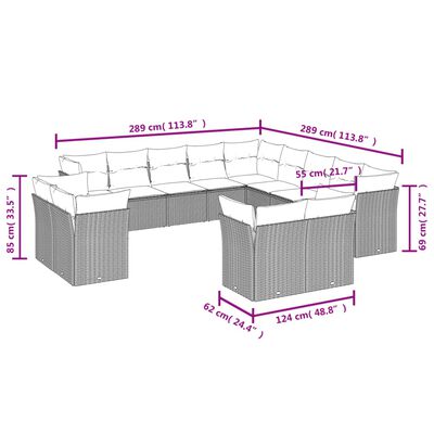 vidaXL 13-tlg. Garten-Sofagarnitur mit Kissen Grau Poly Rattan