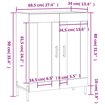 vidaXL Sideboard Sonoma-Eiche 69,5x34x90 cm Holzwerkstoff