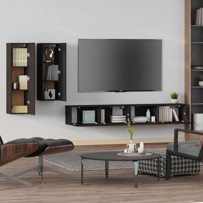 vidaXL 4-tlg. TV-Schrank-Set Schwarz Holzwerkstoff