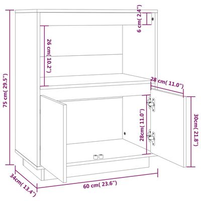 vidaXL Sideboard Schwarz 60x34x75 cm Massivholz Kiefer