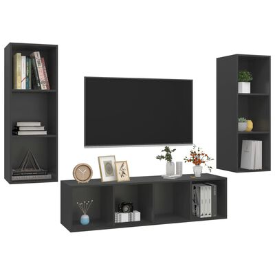 vidaXL 3-tlg. TV-Schrank-Set Grau Holzwerkstoff