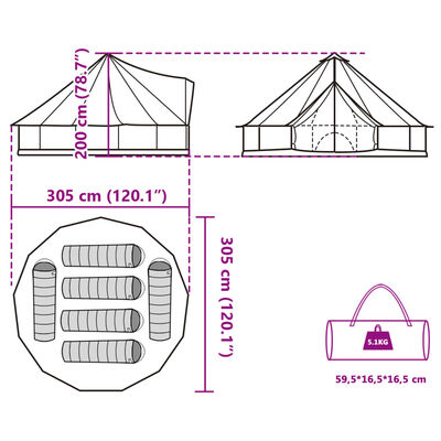 vidaXL Tipi-Familienzelt 6 Personen Grün Wasserdicht