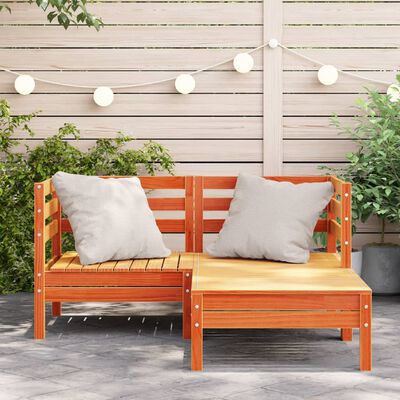 vidaXL Gartensofa 2-Sitzer mit Hocker Wachsbraun Massivholz Kiefer