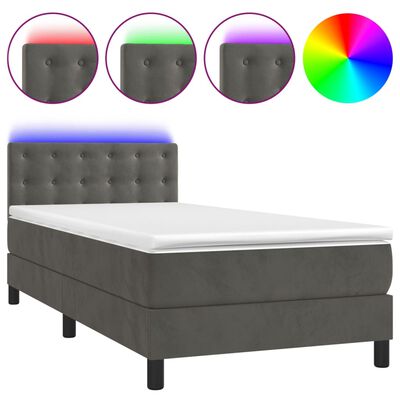 vidaXL Boxspringbett mit Matratze & LED Dunkelgrau 80x200 cm Samt