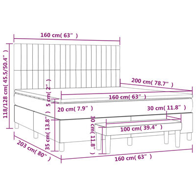 vidaXL Boxspringbett mit Matratze Dunkelgrau 160x200 cm Samt