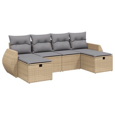 vidaXL 6-tlg. Garten-Sofagarnitur mit Kissen Beige Poly Rattan