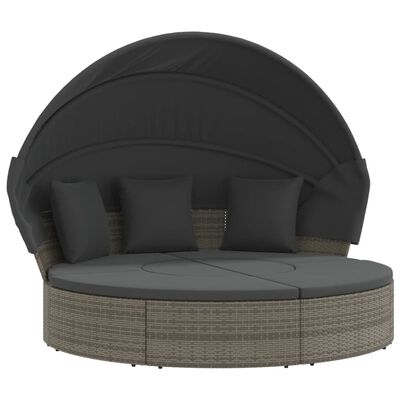 vidaXL Outdoor-Loungebett mit Dach und Kissen Grau Poly Rattan