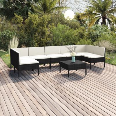 vidaXL 8-tlg. Garten-Lounge-Set mit Auflagen Poly Rattan Schwarz