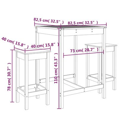 vidaXL 3-tlg. Gartenbar-Set Grau Massivholz Kiefer