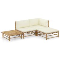 vidaXL 4-tlg. Garten-Lounge-Set mit Cremeweißen Kissen Bambus