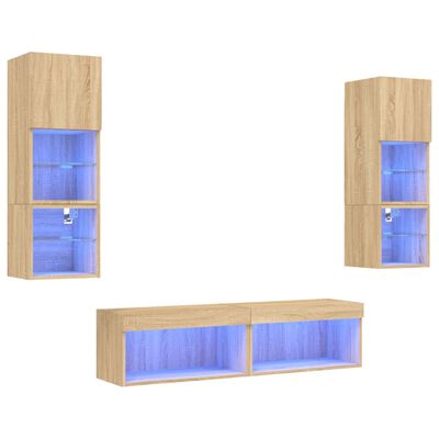 vidaXL 6-tlg. Wohnwand mit LED-Beleuchtung Sonoma-Eiche Holzwerkstoff