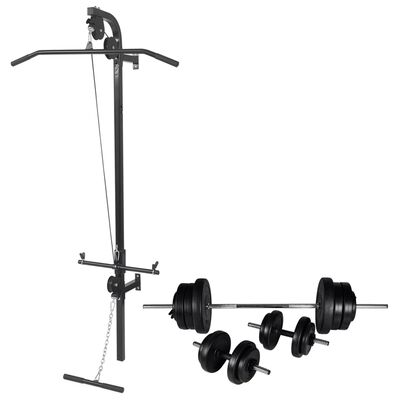 vidaXL Fitnessstation Wandmontage mit Langhantel Kurzhantel Set 60,5kg